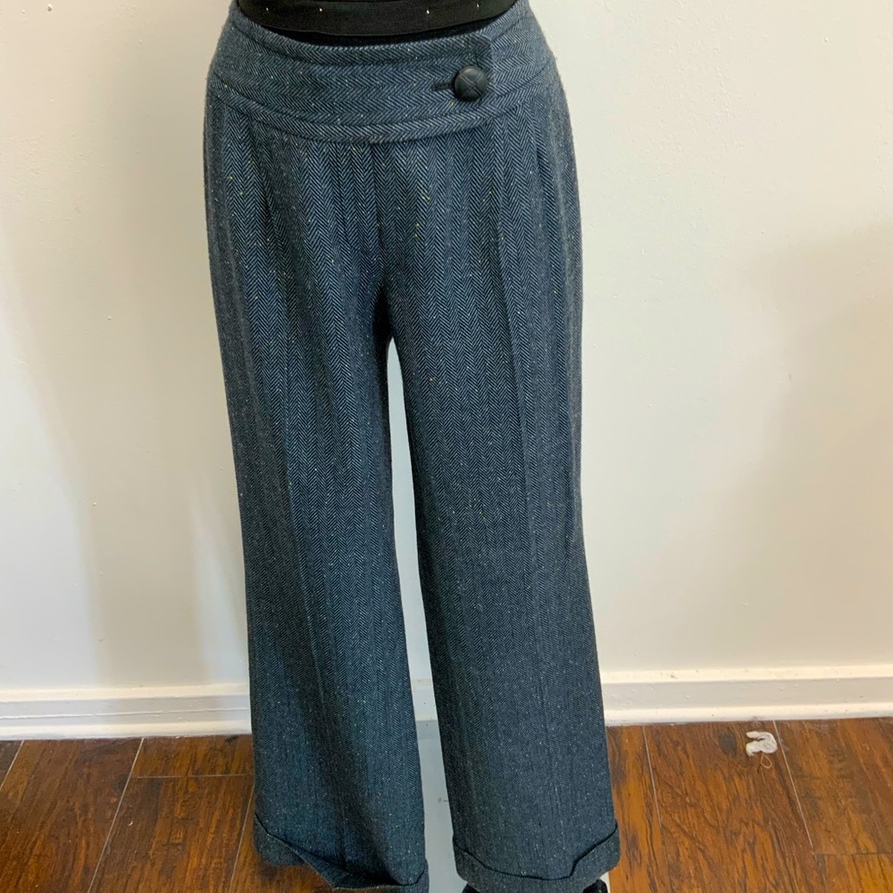 Wide leg wool trousers button detailing